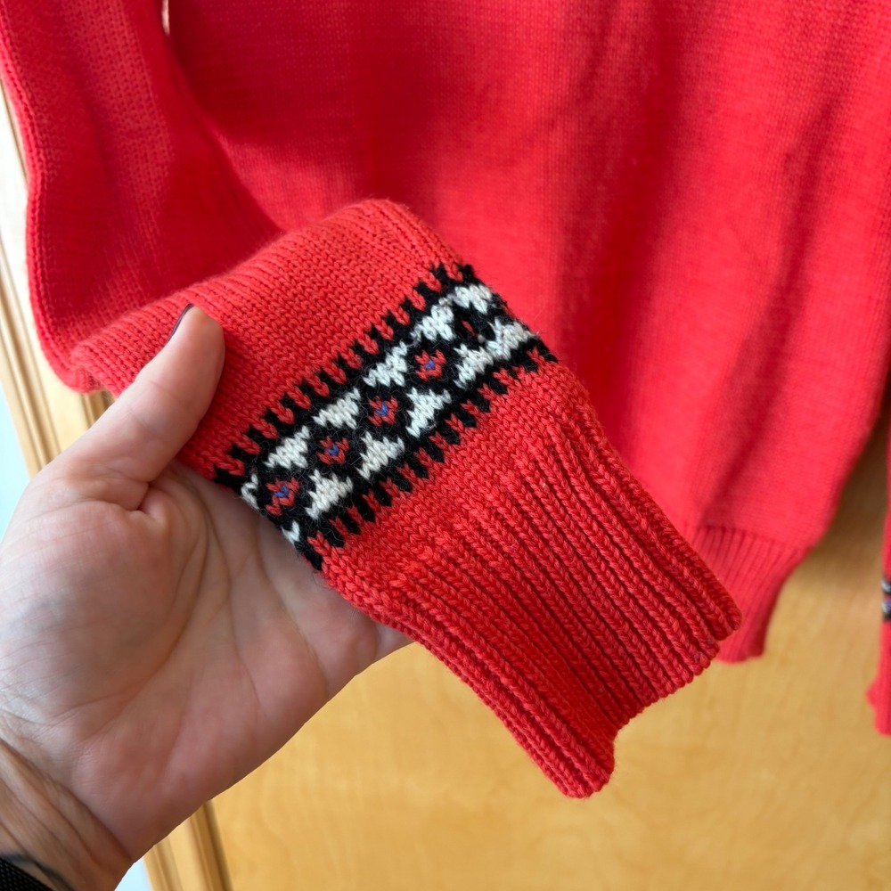 J. Crew Sweater Women Small Red Fair Isle Wool Blend Nordic Pullover 30054 - Picture 4 of 8